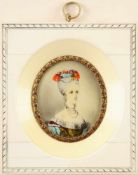 MiniaturbildAquarell über Druck/Elfenbein. Ovale Form. Porträt d. Maria Theresia v. Savoyen u.