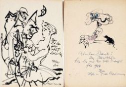Schwimmer, Max(Leipzig 1895 - 1960) Tusche, Farbstift/ Papier. 2 Bl. Auf Postkarten (gelaufen)