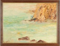 Gregory(Englischer? Maler, 2. H. 20. Jh.) Öl/Hartfaser. "Sea scape with rocks", felsige