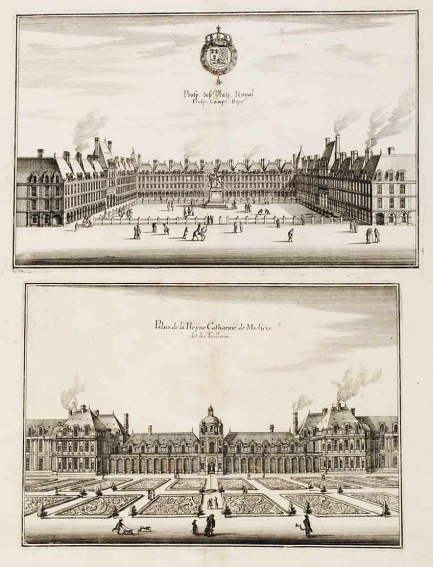 Konvolut französische topographische Ansichten5 Bl. Kupferstich/ Radierung. "Palais de la Reijine