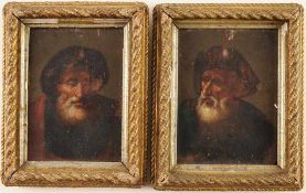Paar MiniaturbilderÖl/Holz. Zwei Porträts v. älteren bärtigen Männern mit Barett, sogen. Tronies.