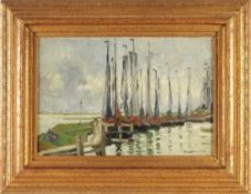 Oehme, Georg Egmont(Dresden 1890 - 1955) Öl/Lwd., auf Karton kaschiert. "Ewer im Hafen v.