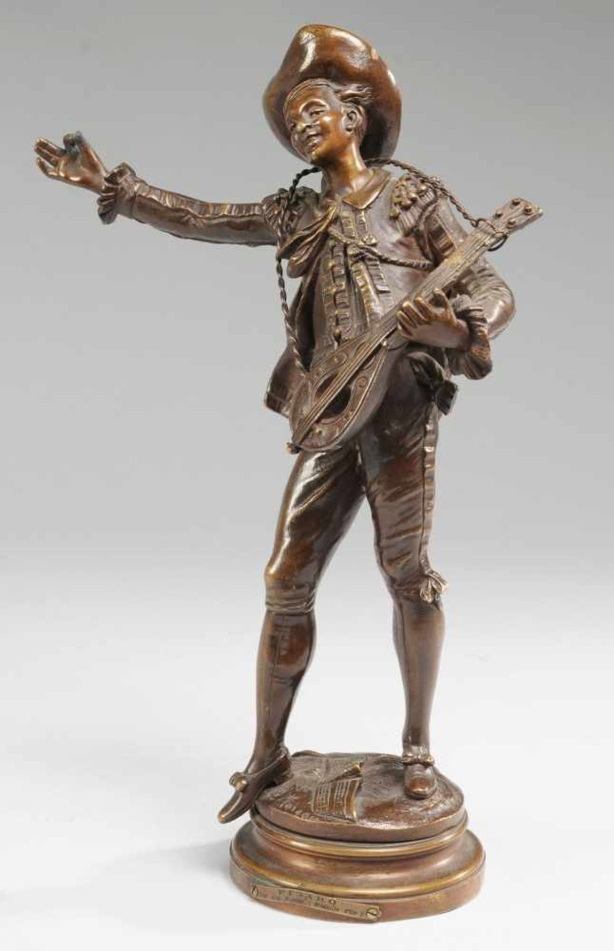 Moreau, Auguste(1834 Dijon - 1917 Malesherbes) Bronze, patiniert. "Figaro". Auf rundem - Bild 2 aus 5