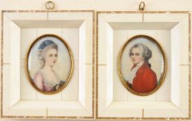 Paar MiniaturbilderGouache/Elfenbein. Ovale Form. Porträt d. Komponisten Wolfgang Amadeus Mozart