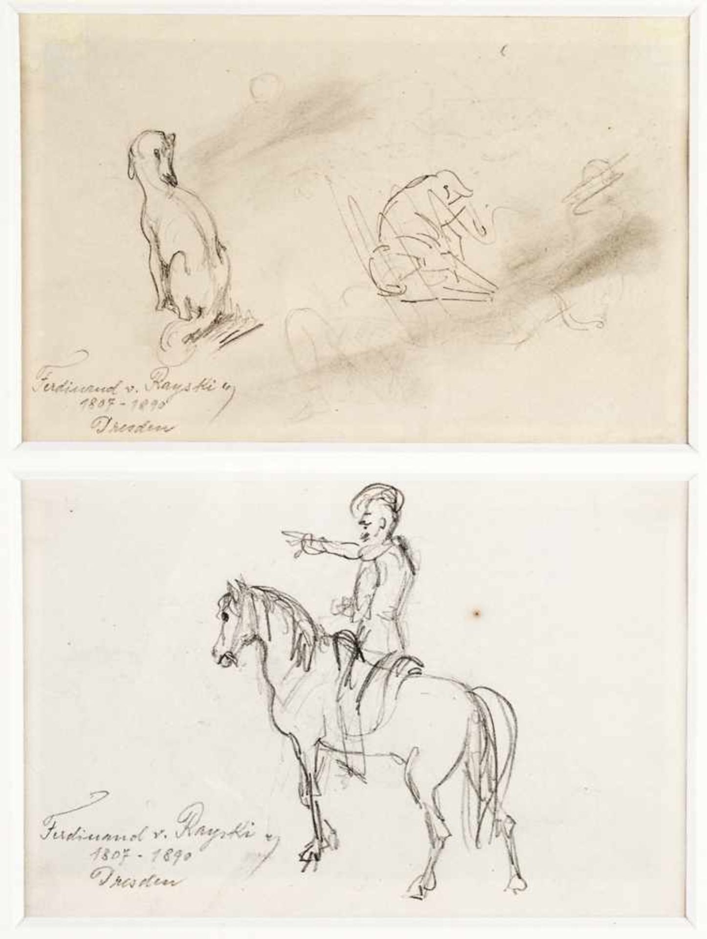 Rayski, Ferdinand vonBlei/Papier. 2 Bl. Studie m. sitzendem Hund, rücks. Skizze v. Krieger auf - Bild 2 aus 3