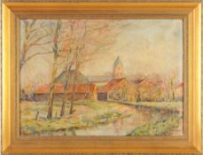 Derix, Matthias(Süchteln/Viersen 1875 - 1950) Öl/Lwd. Niederrheinische Landschaft mit Ortschaft an