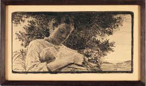 Sterl, Robert(1867 Großdobritz - 1932 Naundorf) Lithographie auf ockerfarbenem Papier. Junge
