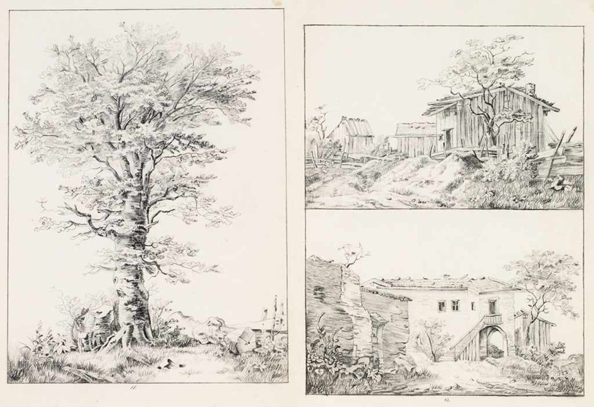 Lorz, Georgine(Wohl englische Künstlerin, 2. H. 19. Jh.) 7 Bl. Blei/ Papier. Versch. Landschafts- u.