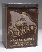 Reklamedose "Schleider Kaffee"Blech, polychrom bedruckt. Vorratsdose der Kaffee-Rösterei Hans