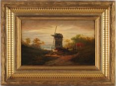 Unbekannt(Deutscher o. niederländ. Maler, 2. H.19. Jh.) Öl/Lwd. Kleine Landschaft mit Windmühle u.