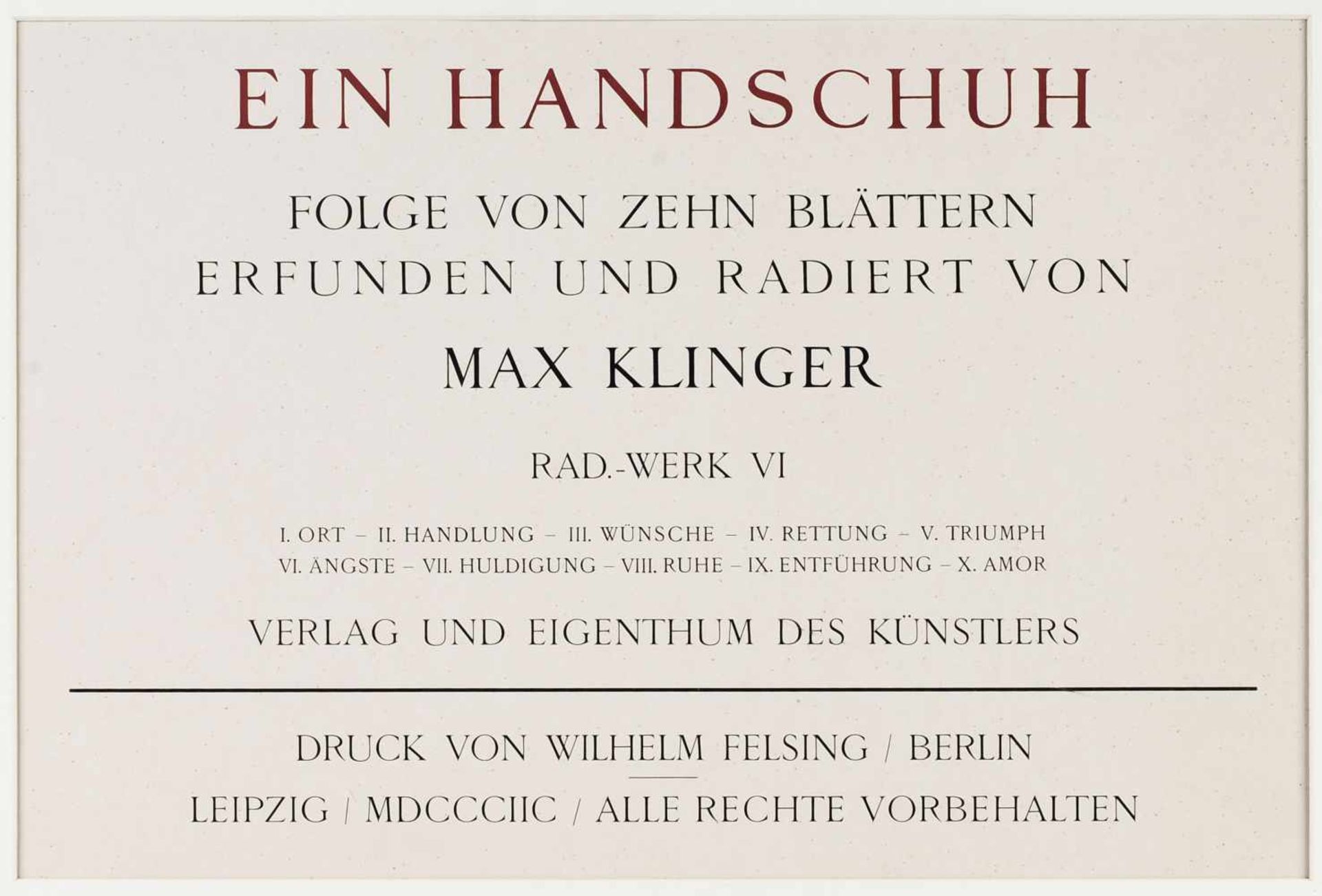 Klinger, MaxRadierung. "Ein Handschuh. Folge von zehn Blättern. Erfunden und radiert von Max - Bild 2 aus 12