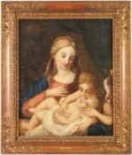 Unbekannt(Wohl italienischer Maler, 18. Jh.) Öl/Lwd. Madonna mit dem Jesuskind u. Johannes. Nach