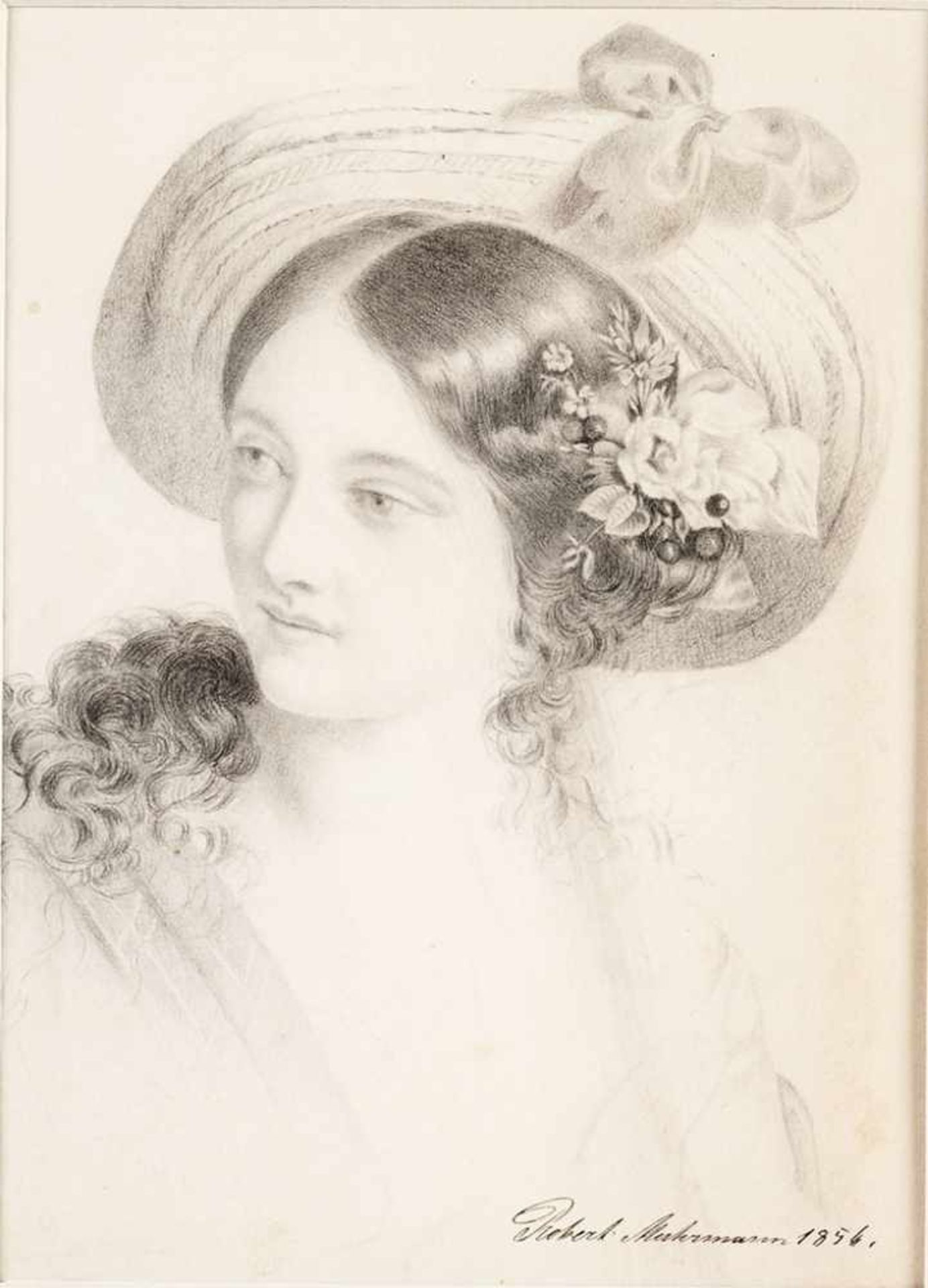Unbekannt(Deutscher Künstler, M. 19. Jh.) Blei, Papier. Porträt einer jungen Dame mit Hut u.