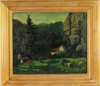 Wolfgang, Alexander(1894 Arnstadt - 1970 Gera) Öl/Presspappe. Bewaldete Landschaft mit Bachlauf,