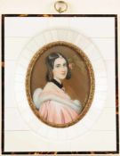 MiniaturbildGouache/Elfenbein. Ovale Form. Porträt d. Lady Jane Erskine. R. u. sign. "n. J.