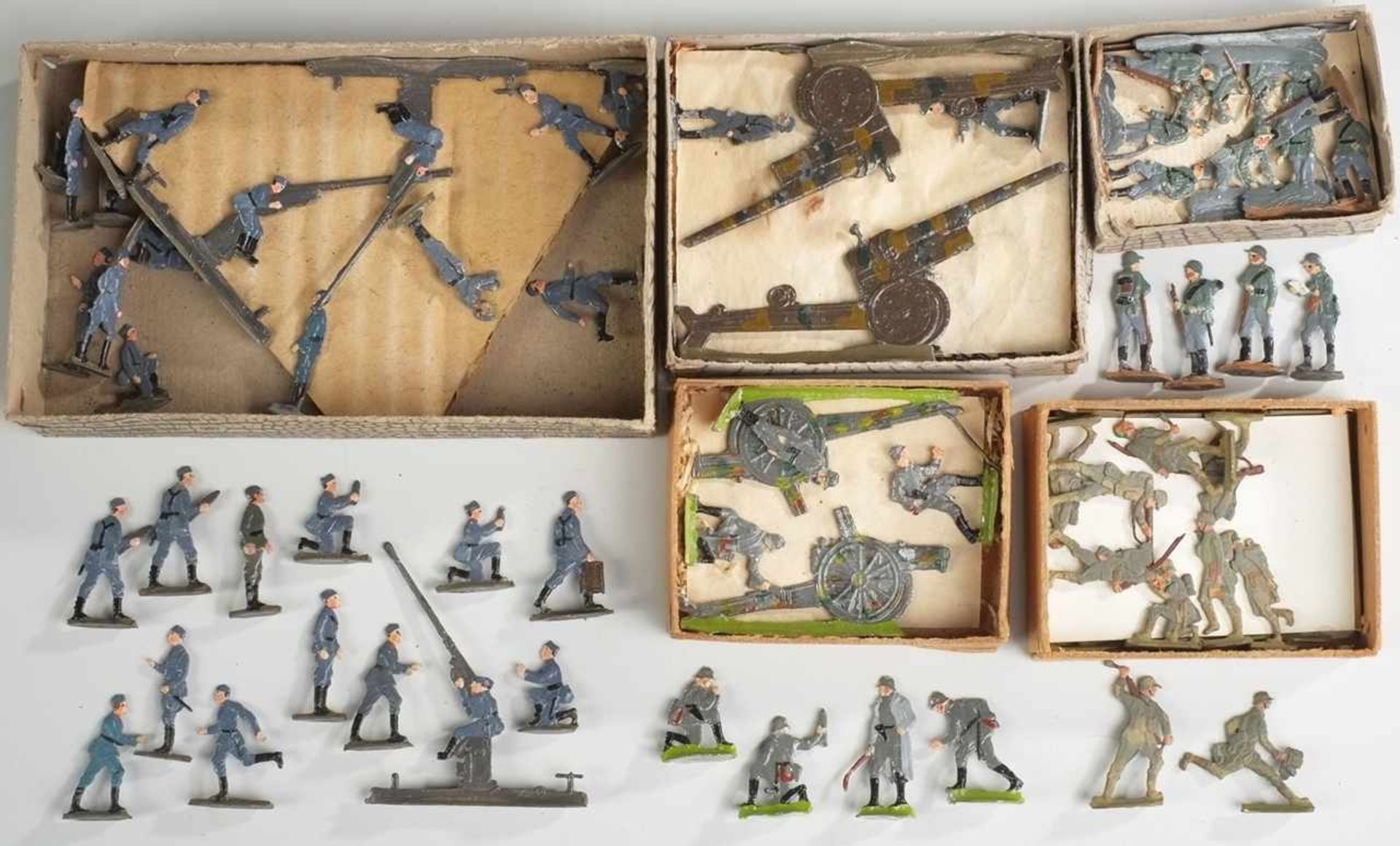 Zinnfigurenkonvolut Deutsches Militär 1./2. WK82-tlg. 8 schwere Artillerie u. Flak-Artillerie-