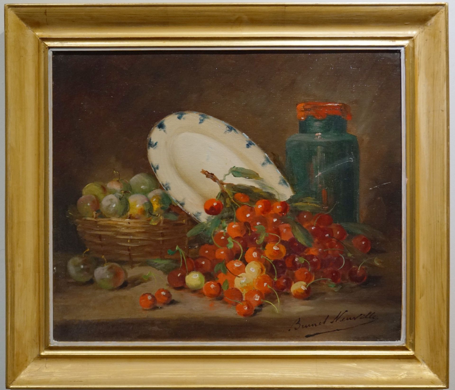 Stillleben mit Pflaumen und Kirschen Alfred Arthur Brunel Neuville (1852-1941), Öl auf Leinwand,