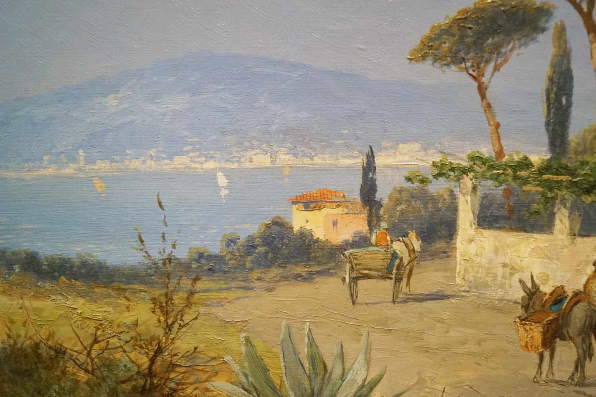 Südliche Küstenlandschaft Georg Fischhof (1849-1914), Öl auf Leinwand, gerahmt, Höhe 80 cm x - Bild 2 aus 2