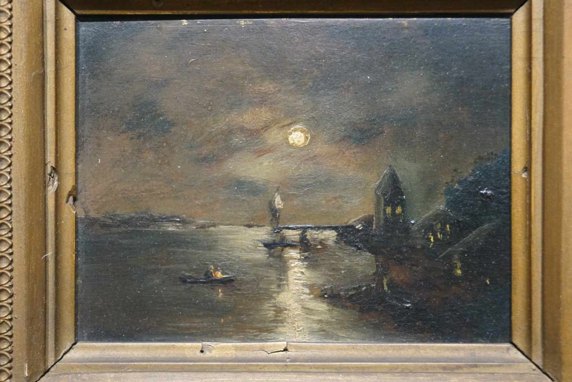 Küstenlandschaft bei Mondschein, Gottlieb Theophil Gassen (1805-1878) zugeschriebenÖl/Platte, - Bild 2 aus 3