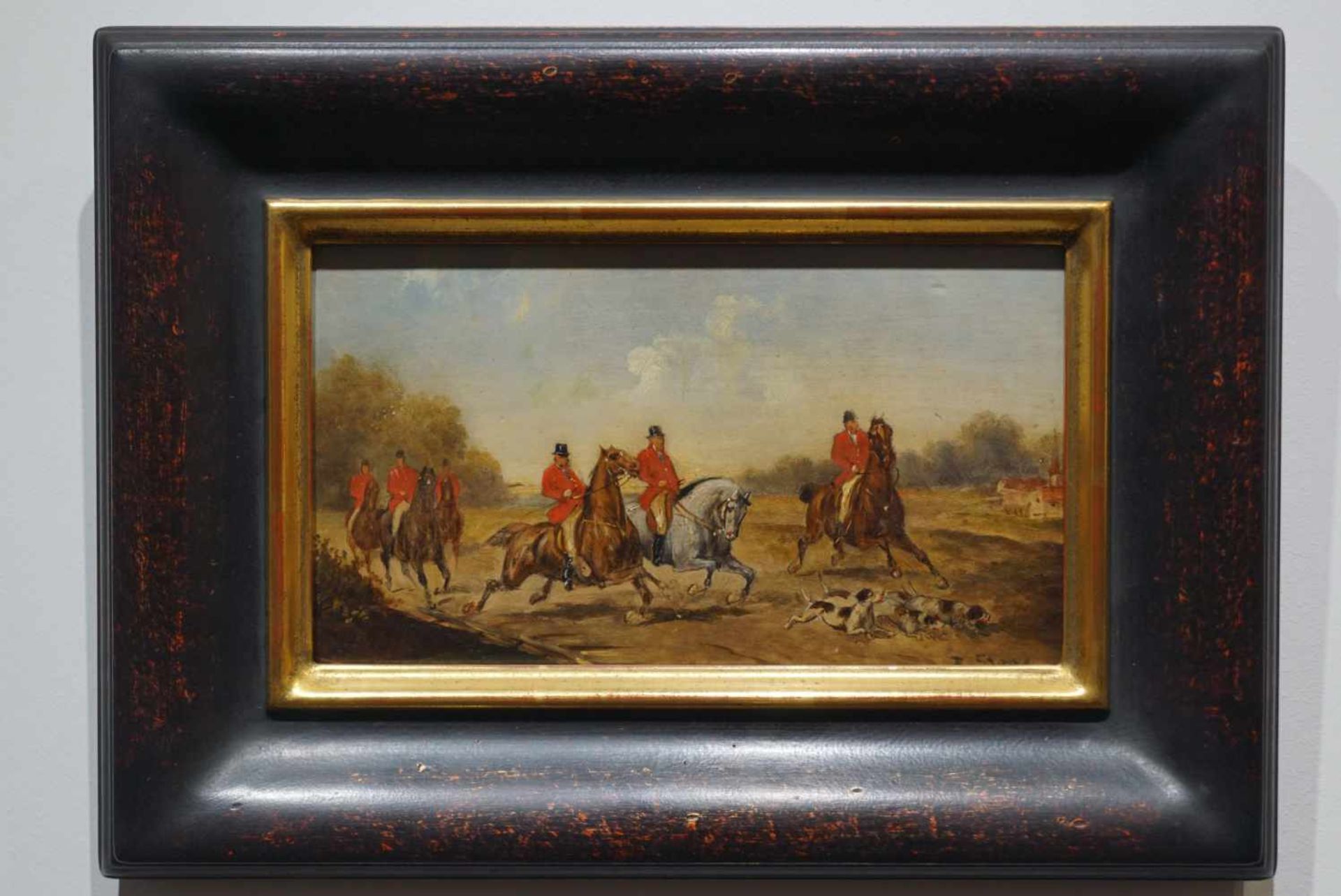 Jagdszene, Robert Stone (1820-1870)Öl/Holz, unten rechts signiert, Darstellung einer Fuchsjagd in