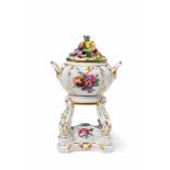 A Berlin KPM porcelain perfume burner Oval perfume container with pierced lid and floral finial