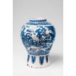 A blue and white Berlin faience vase with Chinoiserie decor Sturdy, baluster-form vase decorated