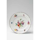 Two Berlin KPM porcelain dinner plates with naturalistic flowers and insects Model no. 189. Blue