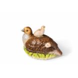 A Berlin KPM porcelain model of a partridge as a butter dish Model no. 199, fired in two parts,