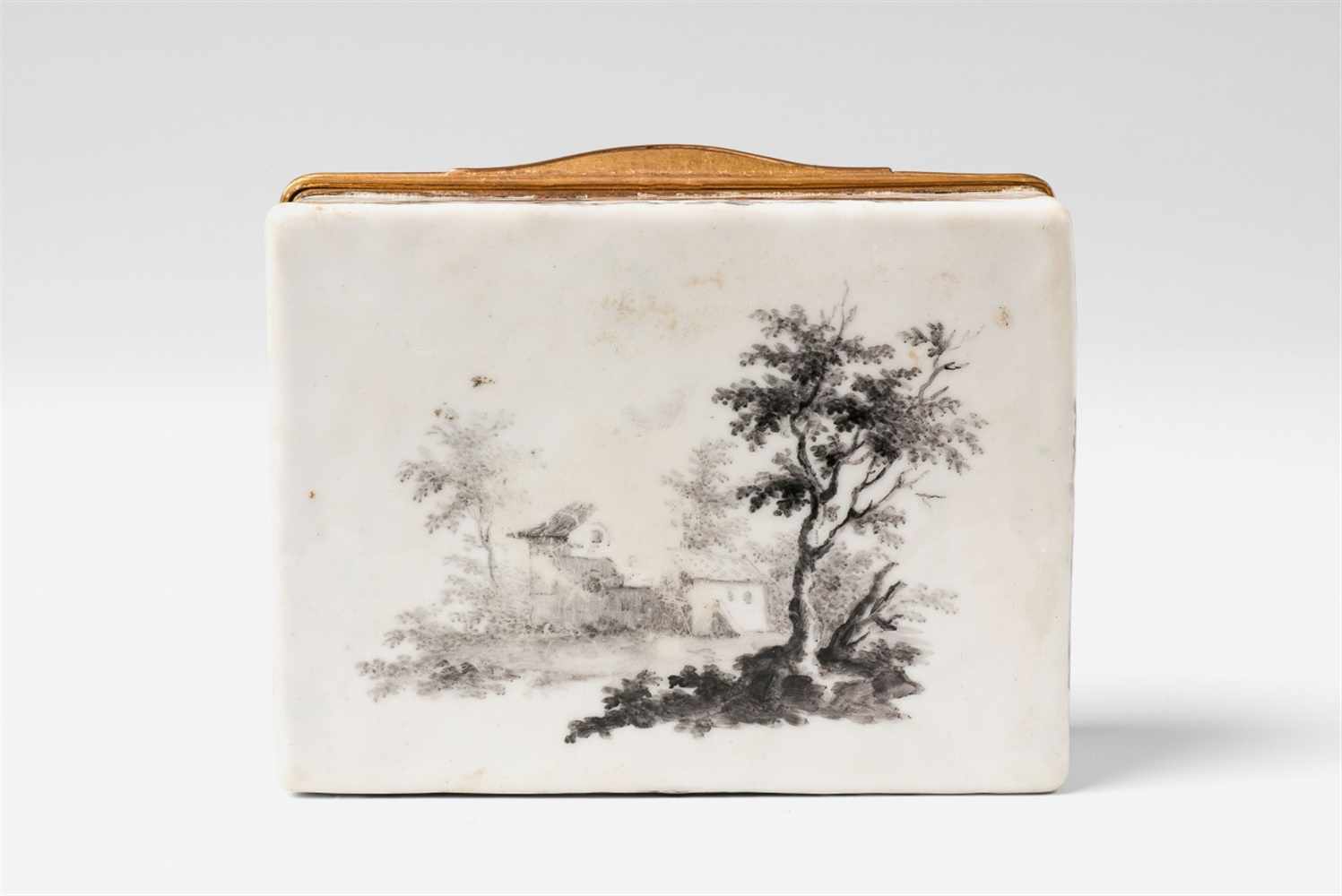 An enamel snuff box with courtship scenes Enamelled copper with gilt copper mountings. Rectangular - Image 6 of 7