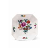 An octagonal Wegely porcelain dish with finely painted flowers With a central bouquet and