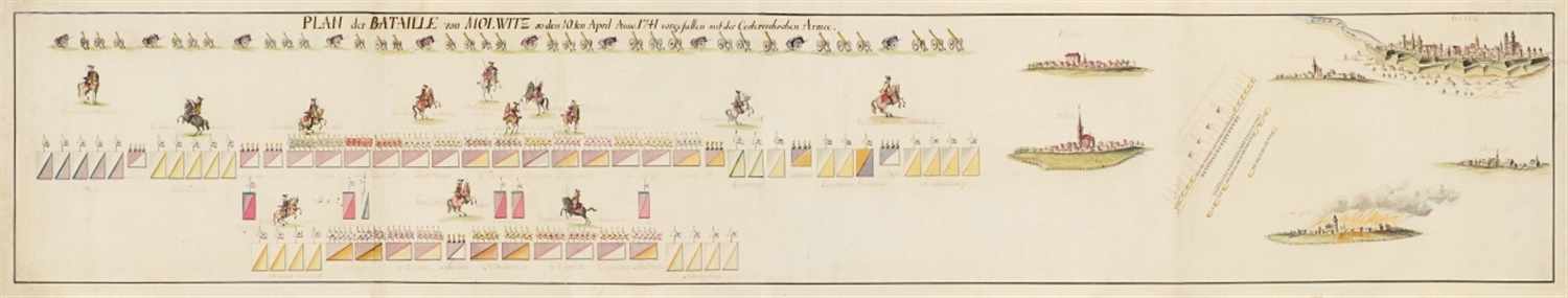 Panorama "Plan der Bataille von Molwitz" Sepia ink, red ink, ink and watercolours on two connected