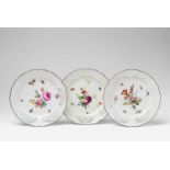 Three Berlin KPM dessert plates with naturalistic flowers and insects Model no. 189. Large blue