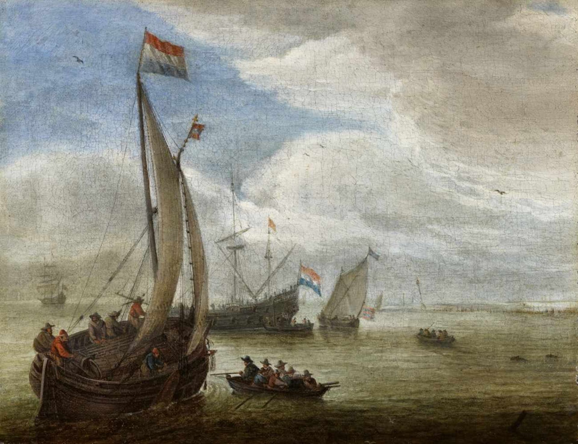 Abraham de VerwerSegelschiffe vor einer Bucht Öl auf Leinwand (doubliert). 33 x 42 cm.