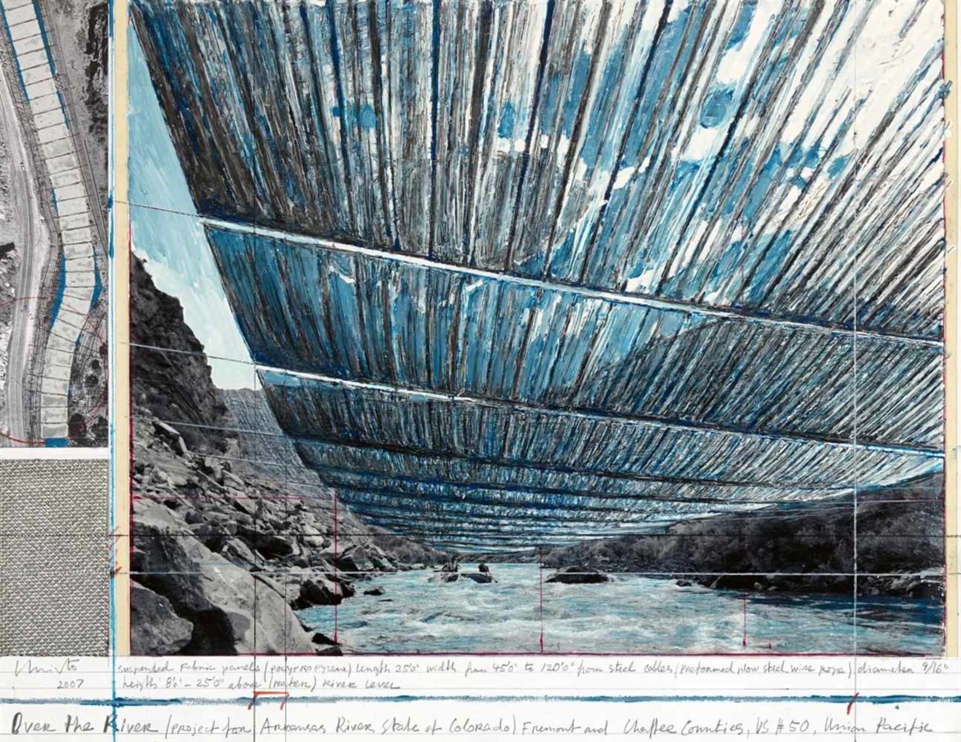 ChristoOver the river (Project for Arkansas River, State of Colorado) Collage: Wachskreide,