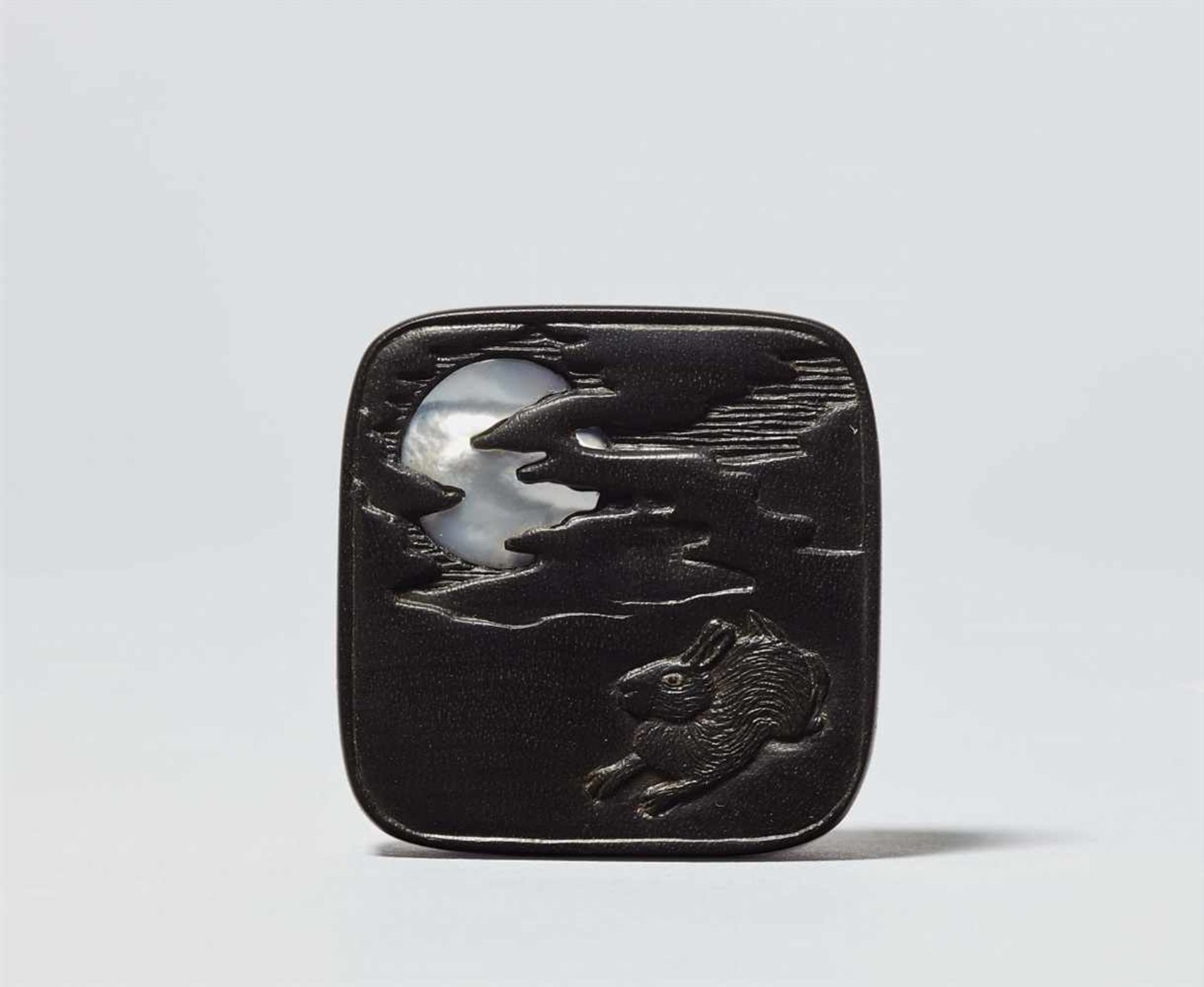 Usagi Moon. Adam Bland. 2015 Ebony, mother-of-pearl and gold. The horsetail to the reverse of stag