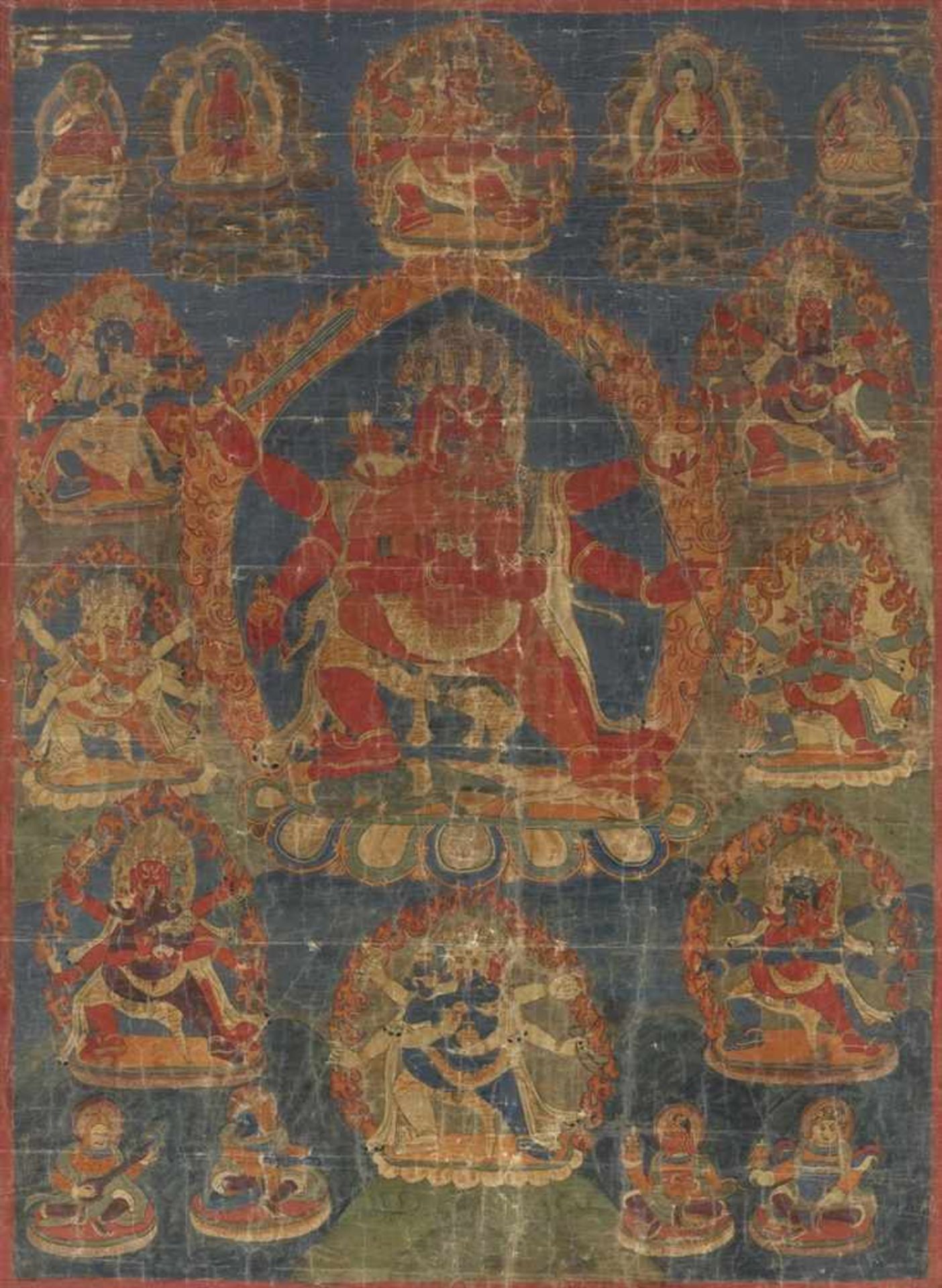 Thangka mit der seltenen Darstellung des Padmavajra. Ost-Tibet. 19. Jh. Die tantrische Gottheit