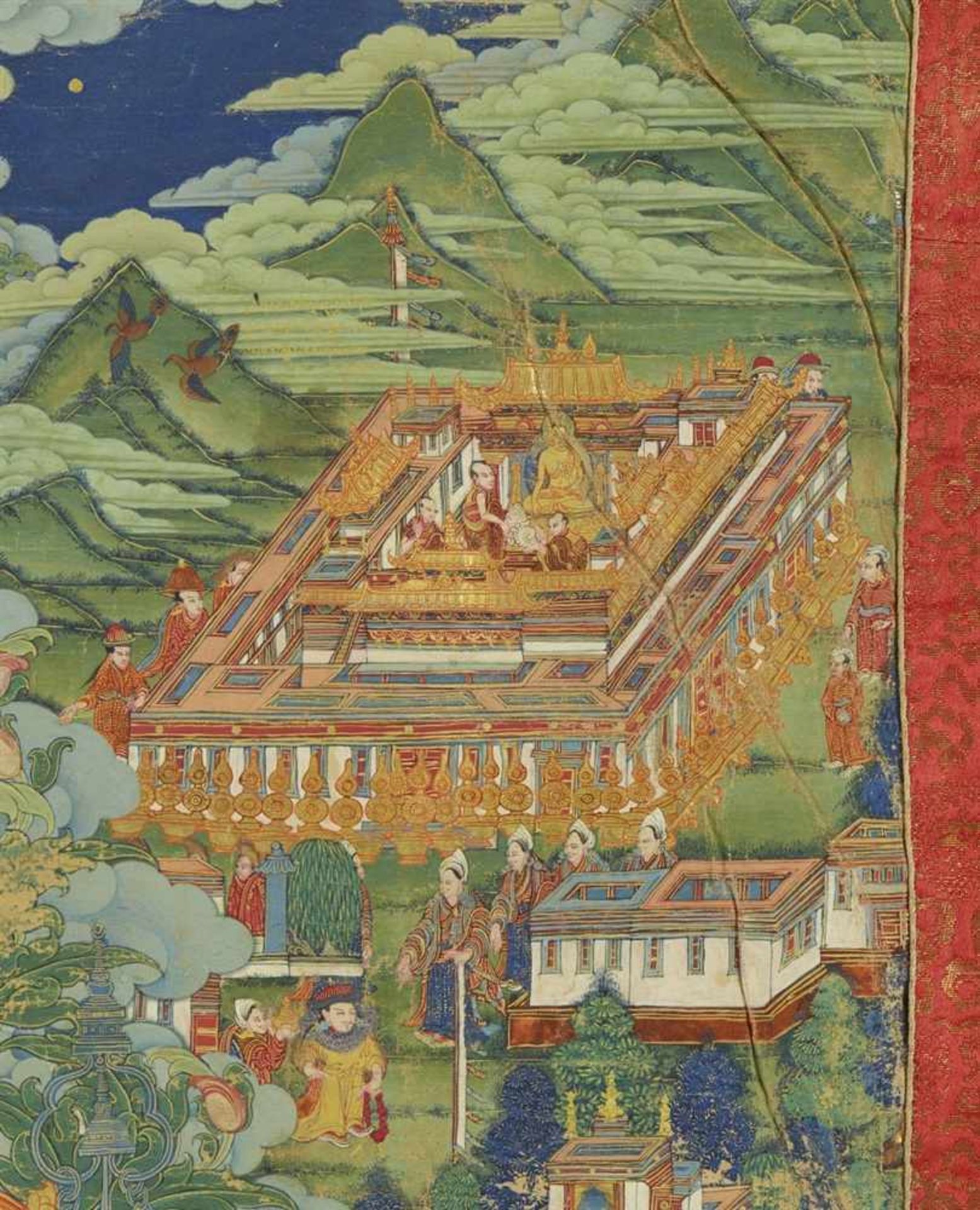 Bedeutendes thangka mit der Darstellung des Panchen Lama Ensapa Lobzang Dondrub (1505 - 1564). Tibet - Bild 2 aus 3