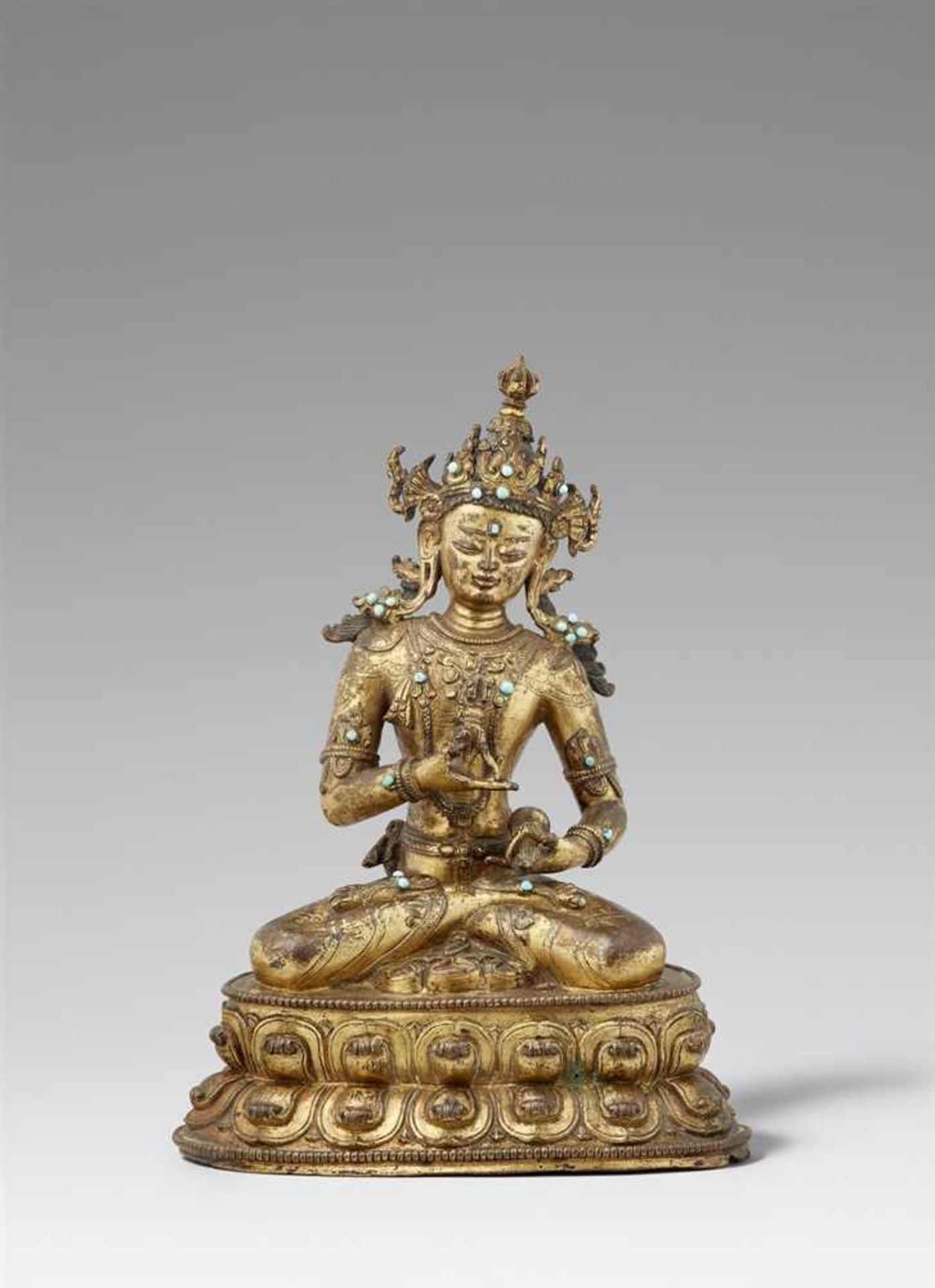 Prächtige Figur des Vajrasattva. Feuervergoldete Bronze. Tibet. 17. Jh. Das Diamantwesen, tib.