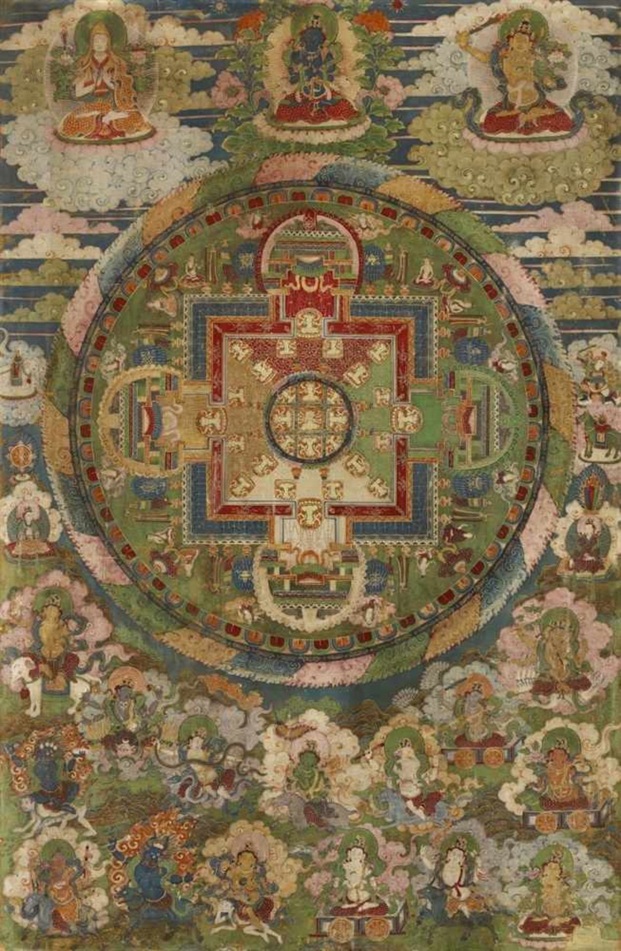 Mandala des Guhyasamaja Akshobyavajra. Tibet. 18./19. Jh. Im Zentrum Guhyasamaja Akshobyavajra,