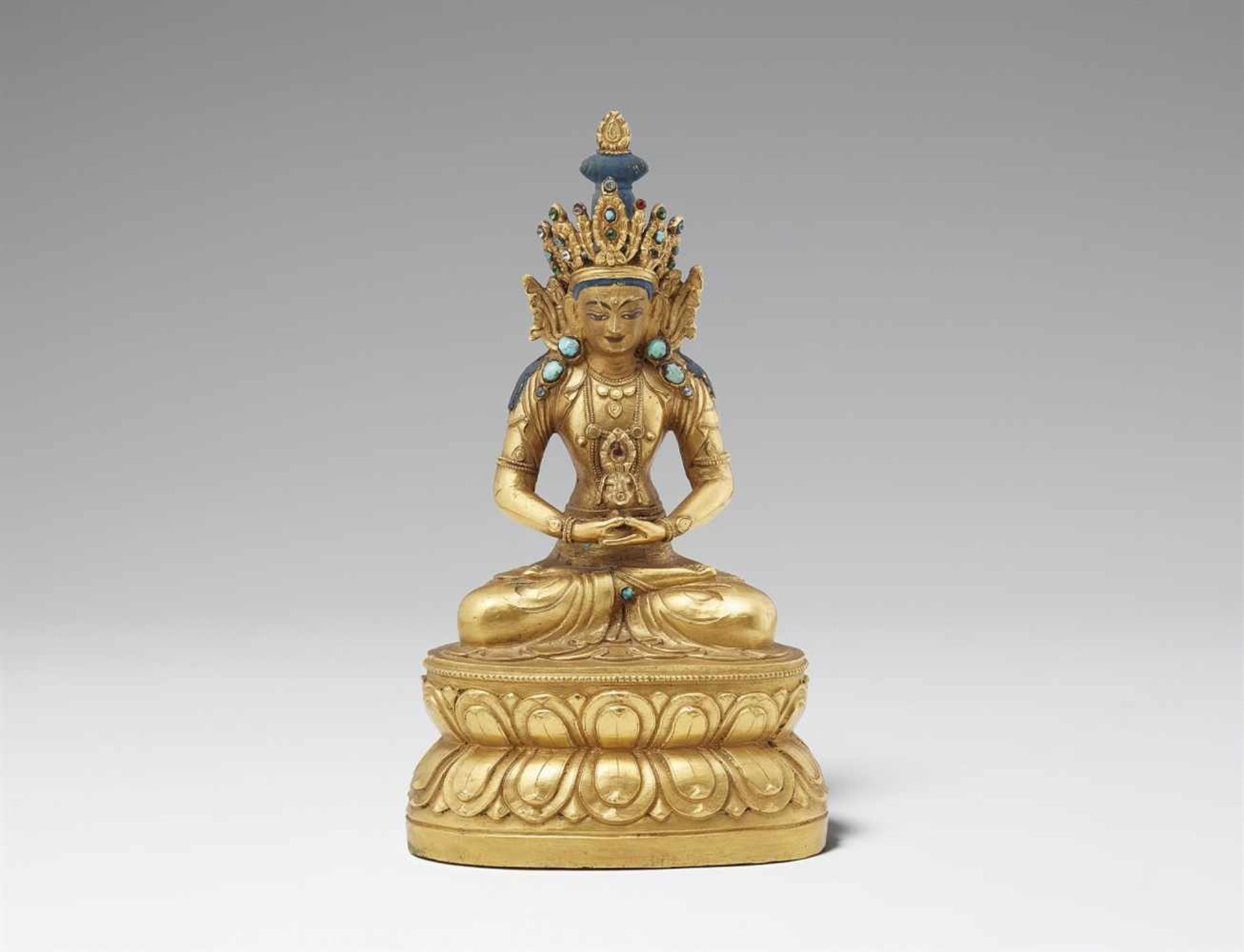 Buddha Amitayus. Feuervergoldete Bronze. Osttibet. 19. Jh. Der Herr des unermesslichen Lebens