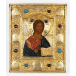 Russischer Meister Moskau, 18. Jh.Ikone mit der Darstellung des Christus Pantokrator Tempera auf