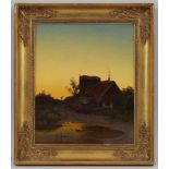 Anton ZwengauerLandschaft mit Hütte im Sonnenuntergang Öl auf Leinwand. 28,5 x 23,7 cm.Signiert