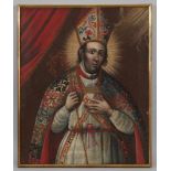 Portrait eines Hl. Bischofs Öl auf Leinwand. 54,8 x 44,6 cm..Minimale Retuschen. Portrait eines