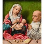 Flämischer Meister um 1510/1530Madonna mit Kind und hl. BernhardÖl auf Holz. 15 x 13,5 cm.Die kleine