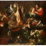 Frans Snyders, WerkstattGroßes Stillleben mit einem Paar, Jagdbeute, Gemüse, Früchten, einem AffÖl