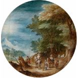 Jan Brueghel d. Ä.Waldlandschaft mit rastenden MännernÖl auf Holz. Durchmesser 17,8 cm.