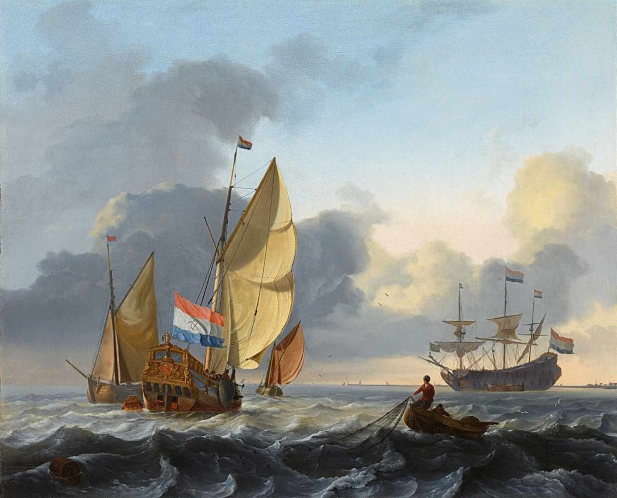 Ludolf Backhuysen d. Ä.Ein Blick von Texel mit Fischern, die ihre Netze einholen, einem SegelschÖl