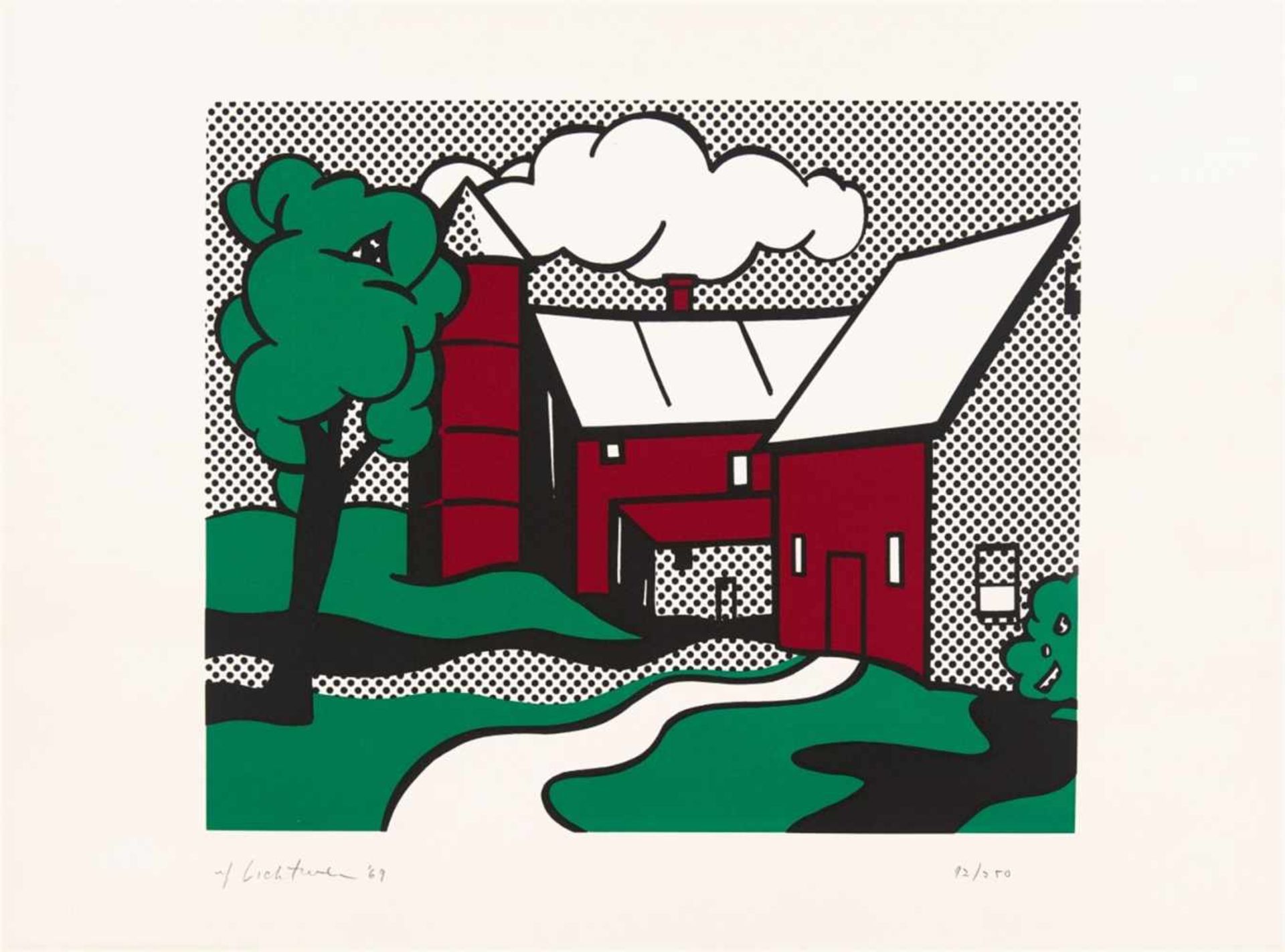 Roy LichtensteinRed BarnFarbserigraphie auf Karton. 48,4 x 65,5 cm. Signiert, datiert und