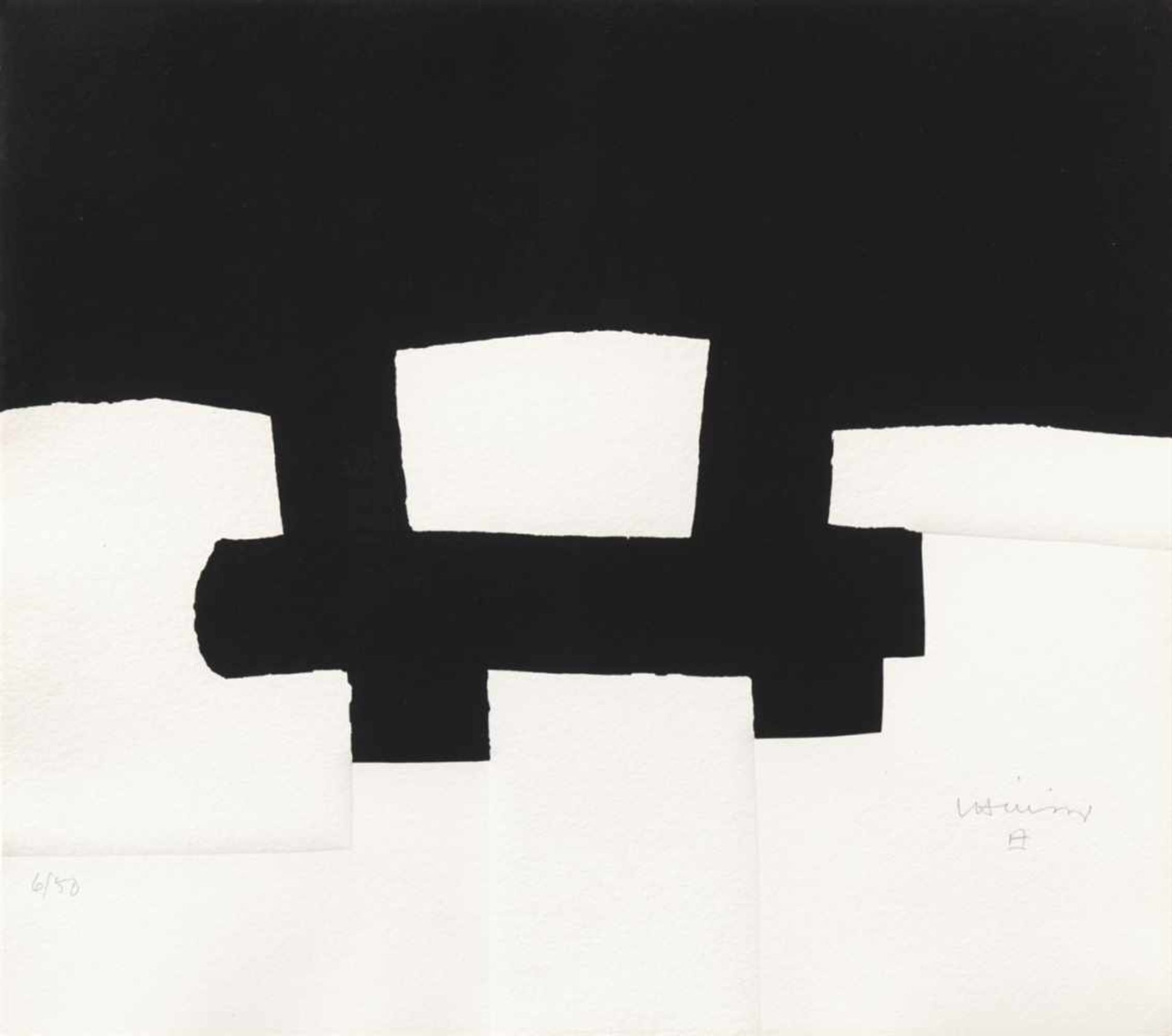 Eduardo ChillidaBerlinSerigraphie mit Prägung auf Papier. 41,5 x 47 cm. Unter Glas gerahmt. Signiert