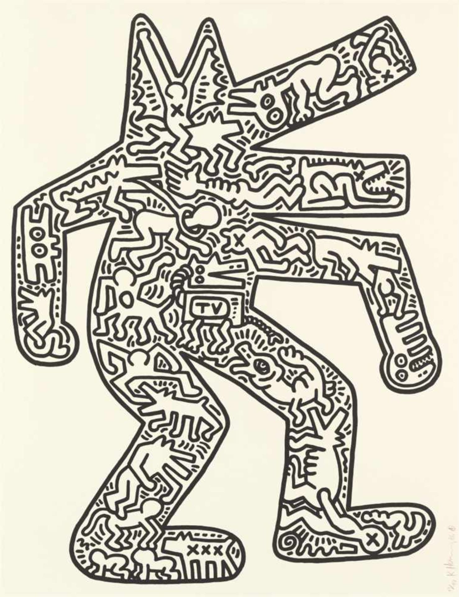 Keith HaringDogOriginal-Lithographie auf Karton. 116,3 x 90 cm. Unter Glas gerahmt. Signiert,